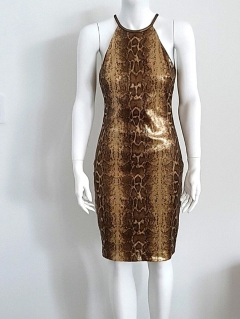 Cache Snake-Print Halter Bodycon Dress - Brown